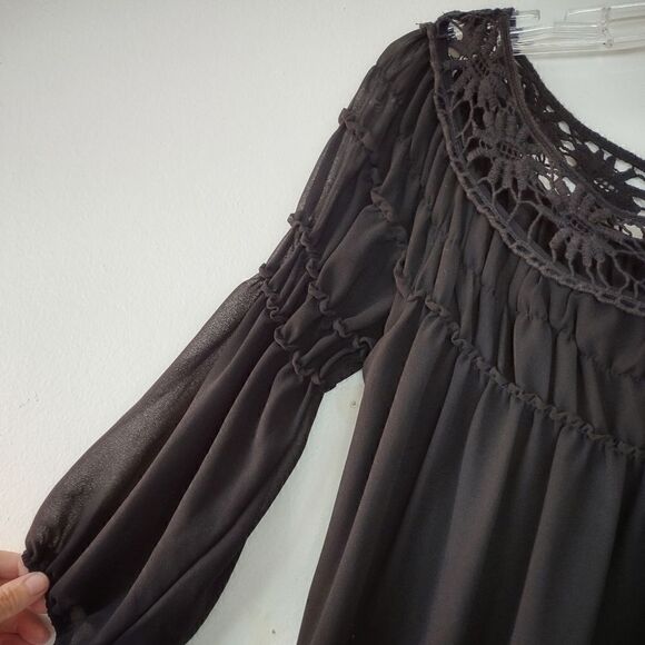 Gabriella Rocha Black Chiffon Dress Knee Length 3/4 Juliet Sleeves XS - Picture 5 of 7